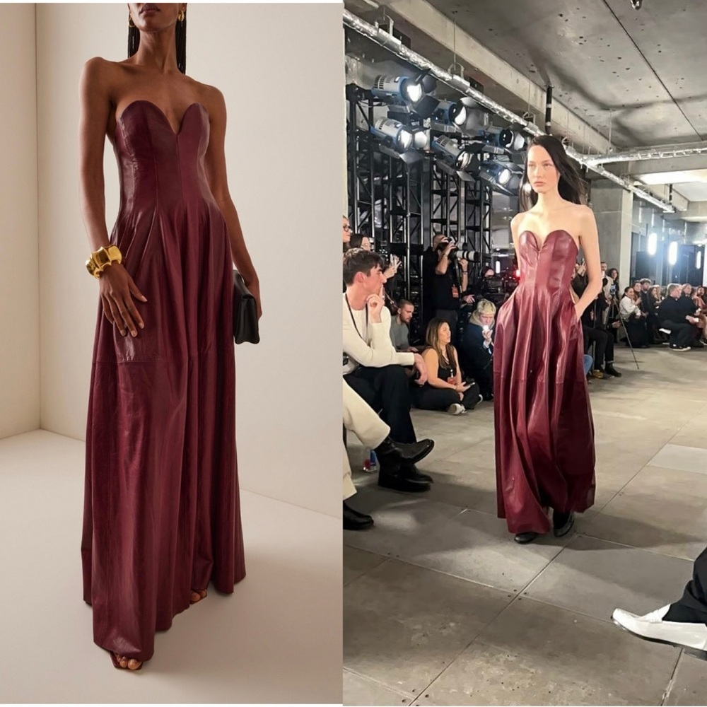 SIMKHAI Carrington Bustier Lambskin Gown In Cranberry ASO Taraji Size XS RUNWAY. - Picture 3 of 12